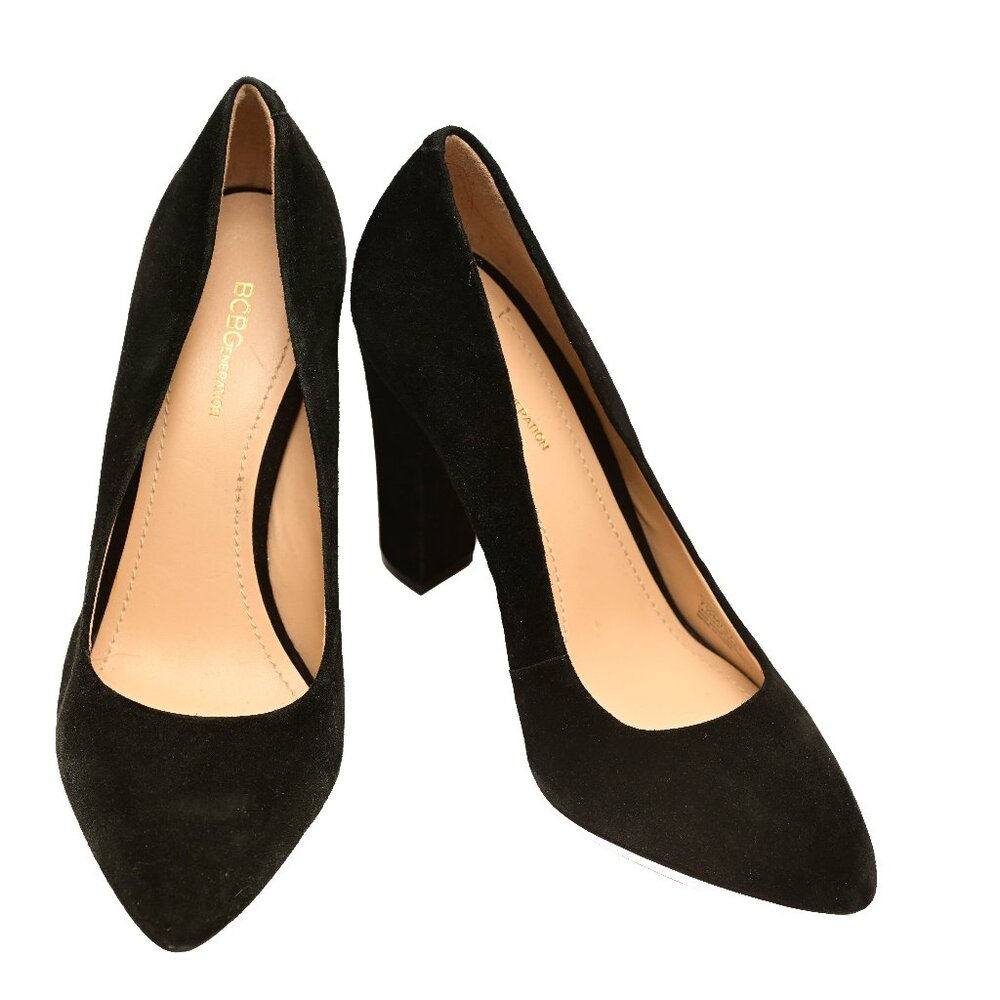BCBG Black Suede Leather Pumps with Block Heel 7.5 M - Picture 12 of 12
